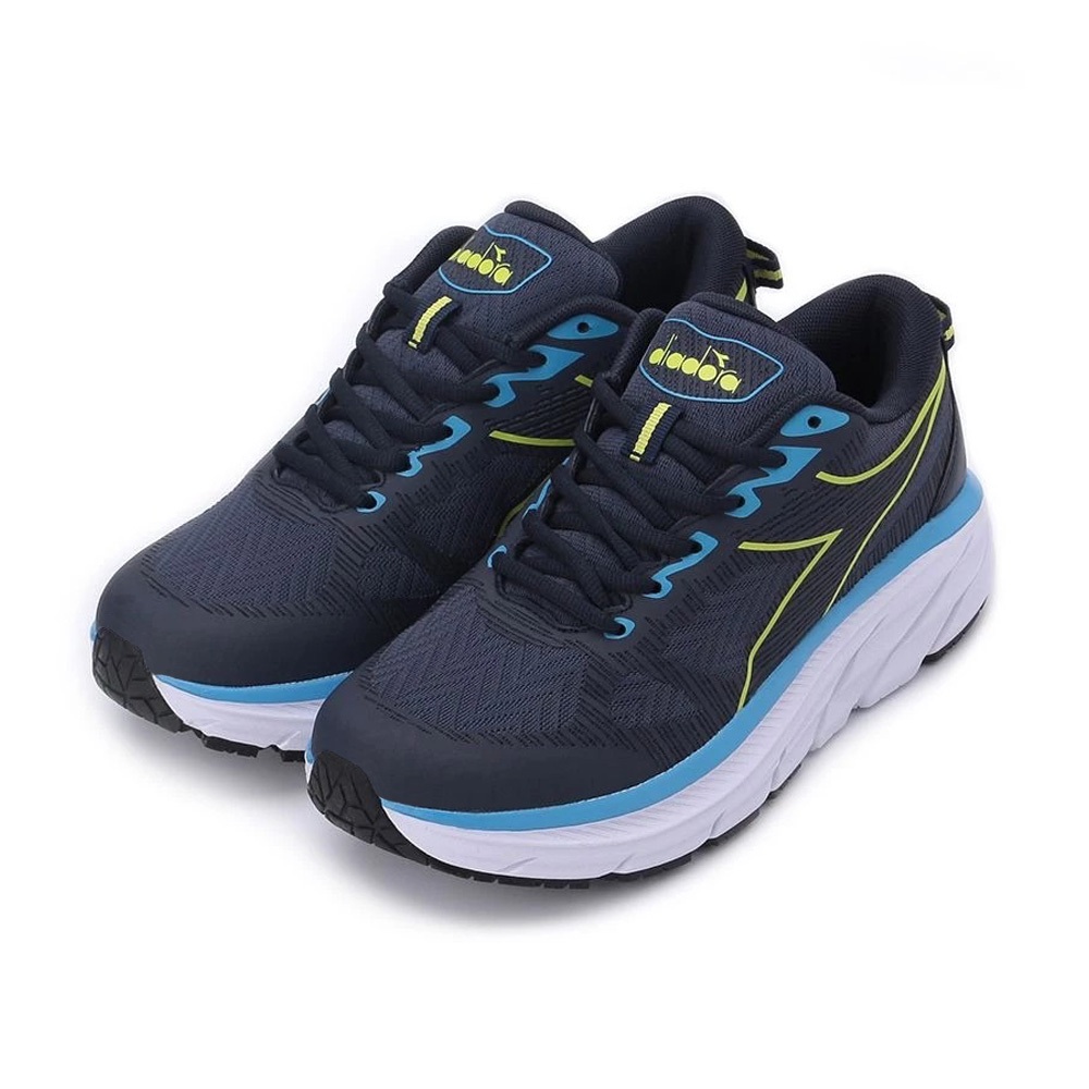 DIADORA迪亞多那 專業避震慢跑鞋 男運動鞋 男鞋 寬楦 透氣 舒適 保護後跟 高彈 吸震 緩衝 耐磨 止滑 黑 藍, , large