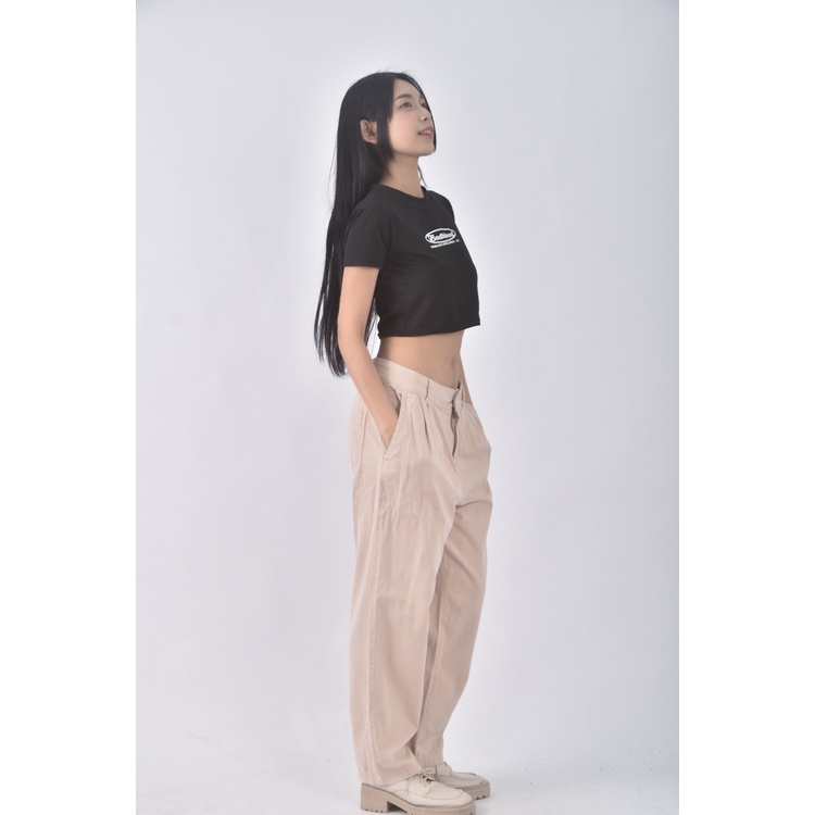 (XL) mango高腰寬鬆杏色長褲二手衣, , large