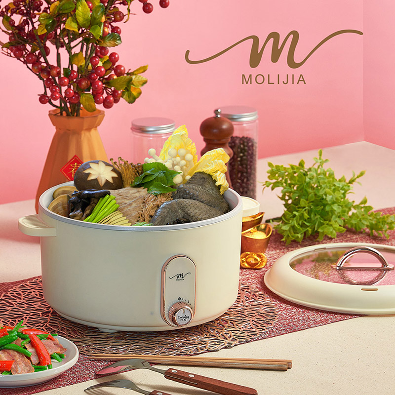 【MOLIJIA】3L-M25 Multifunctional Non-stick Electric Hot Pot/Soup Pot - Rose White, , large