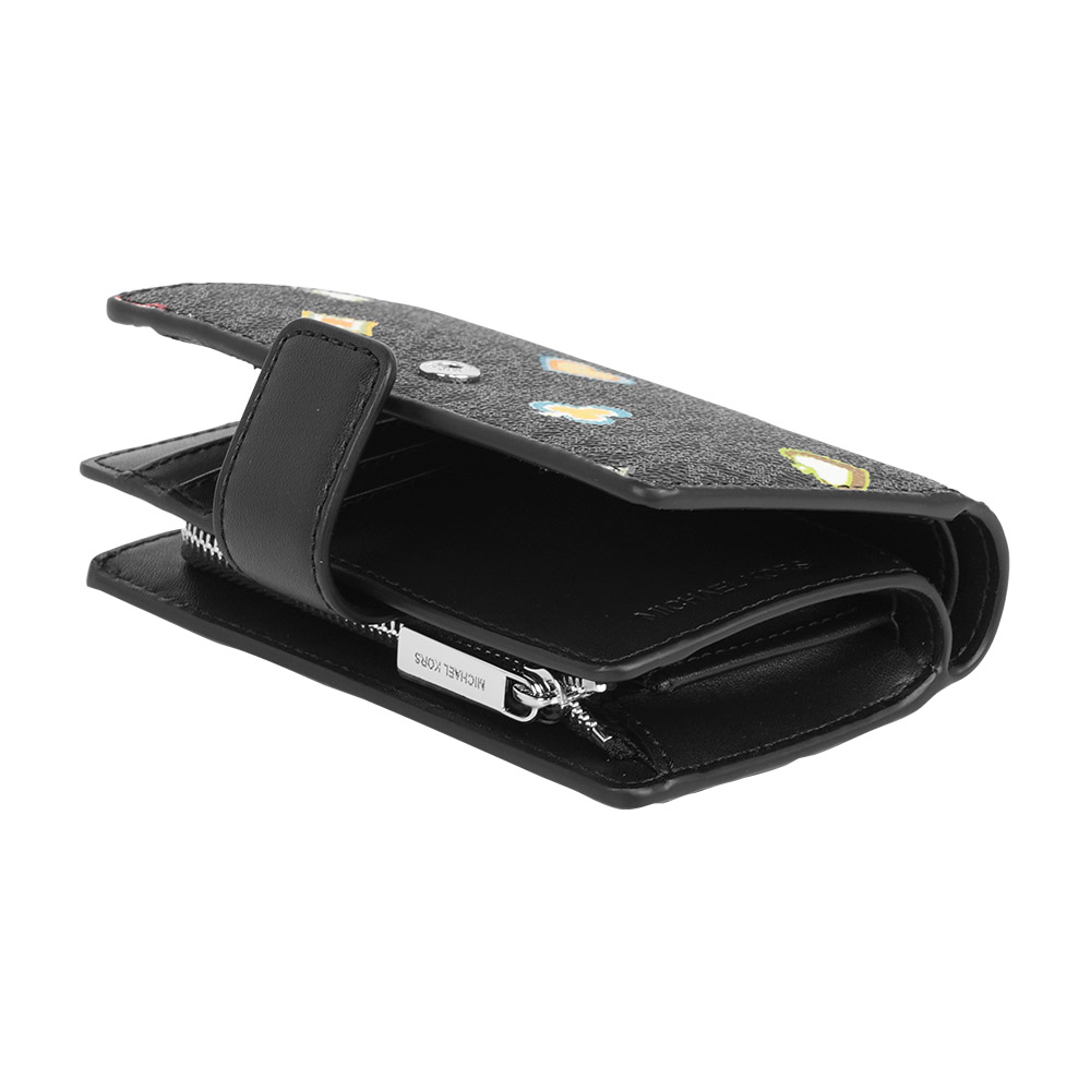 Michael Kors Jet Set 撲克牌花色塗層帆布釦式中夾(黑色), , large