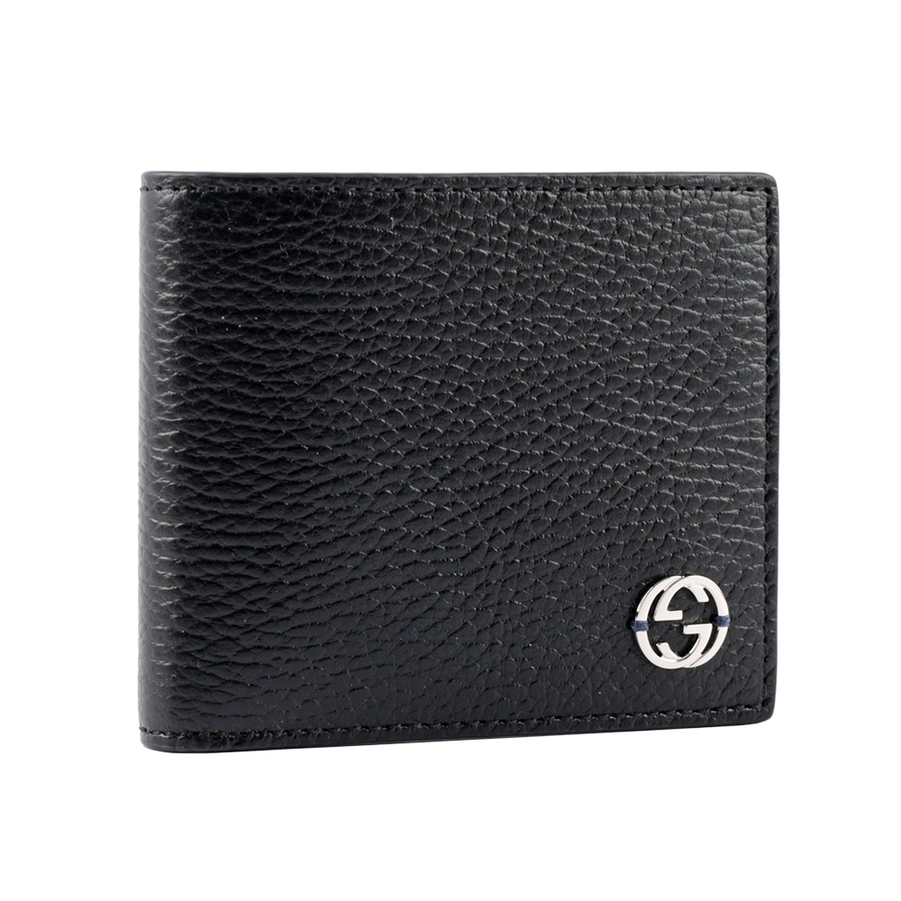 GUCCI 金屬縫線雙G Logo牛皮雙色零錢袋短夾/黑色/藍色, , large