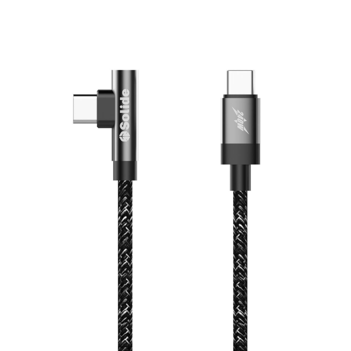 [亞瑟3C] solide 索力得 L型耐彎折編織傳輸線 USB-C to USB-C 160cm-黑色 (盒損福利品), , large