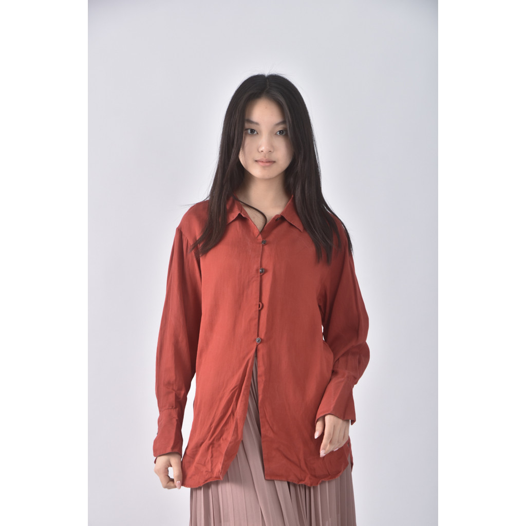(M) uniqlo排扣紅色長袖上衣二手衣, , large
