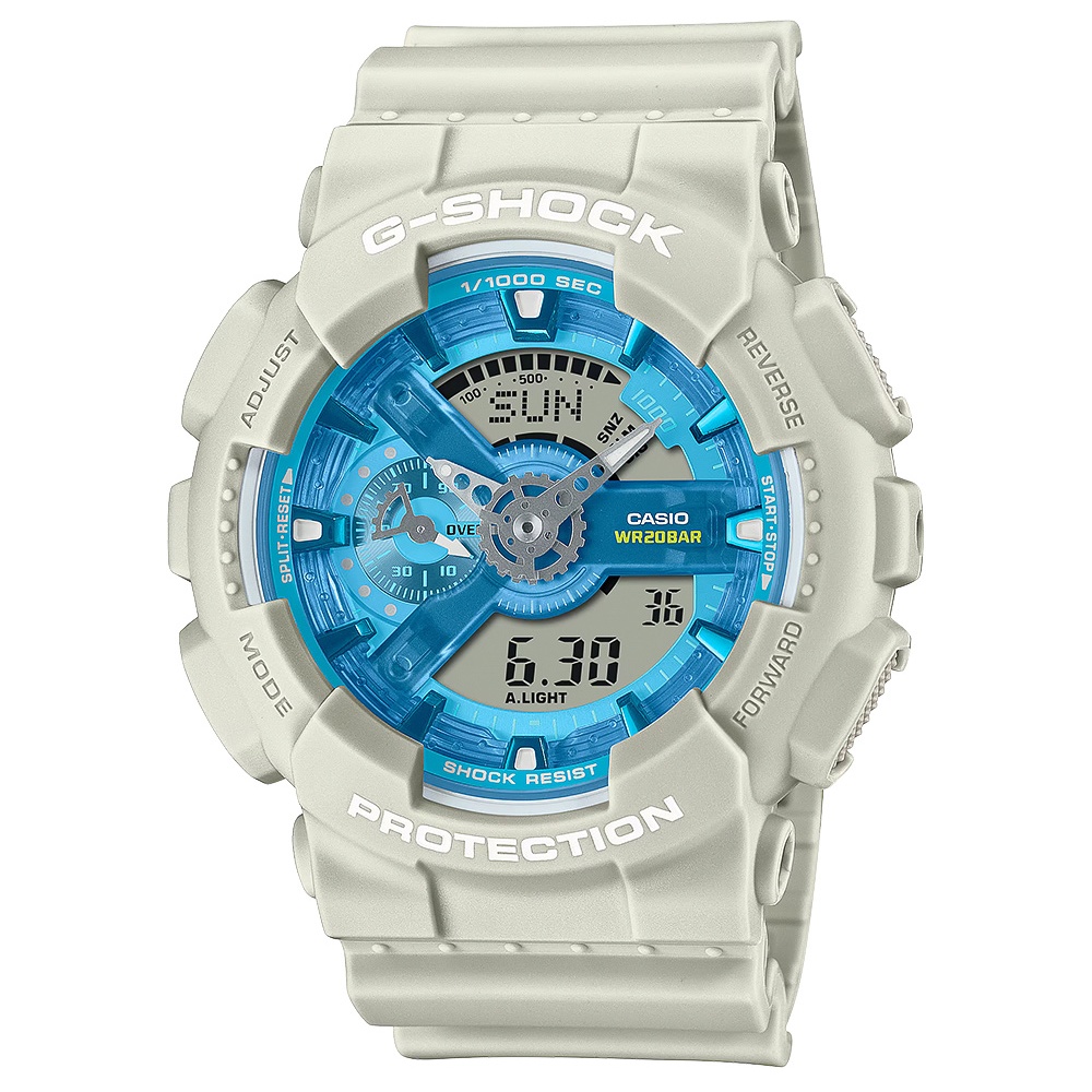 CASIO 卡西歐 G-SHOCK 綠洲湖泊 雙顯運動手錶-米白 GA-110AS-5A, , large