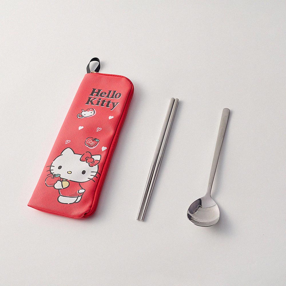 SANRIO Simple Cutlery Set - Hello Kitty - Apple Red Two-Piece Set, , large