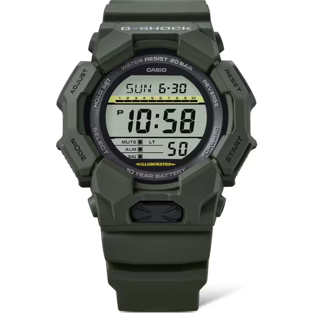 CASIO 卡西歐 G-SHOCK 軍綠色10年電力 大螢幕電子錶 學生錶 GD-010-3, , large