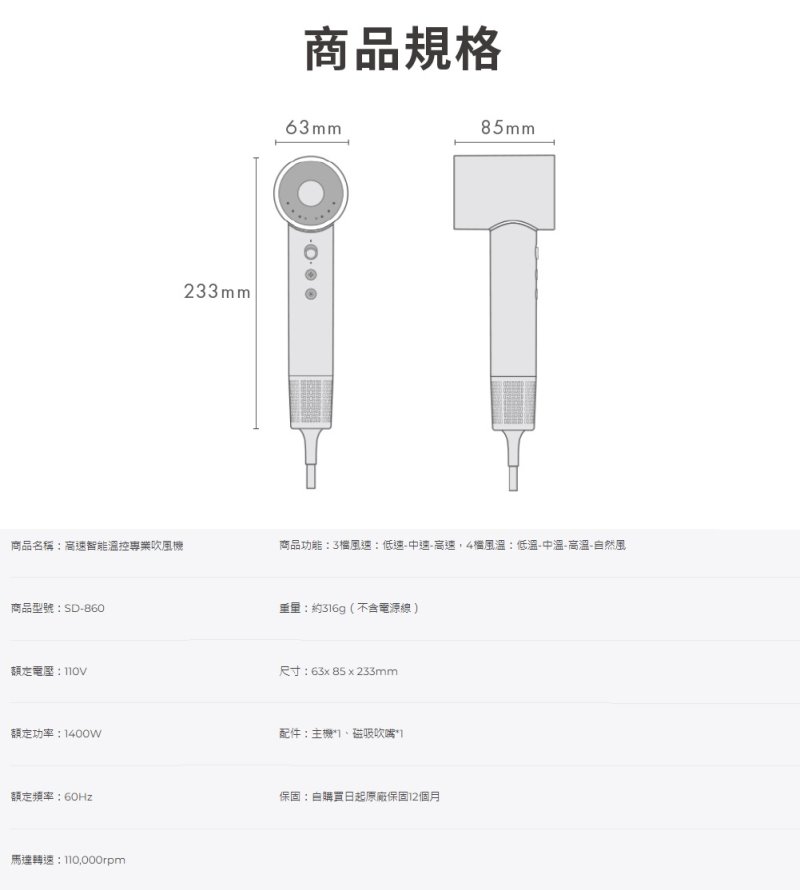 【贈香氛沐浴露】SOLAC sOlac SD-860 高速智能溫控專業吹風機 負離子吹風機, , large