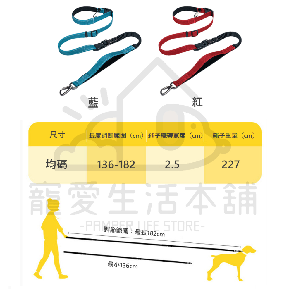 【寵愛生活本舖】六合一彈力緩衝牽繩 斜挎牽繩 防暴衝牽繩 斜背牽繩, , large