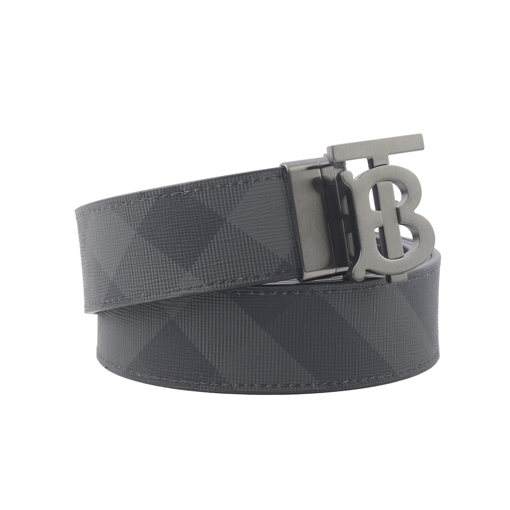 BURBERRY TB Logo 帆布及牛皮寬3.5cm雙面可用皮帶/炭灰/石墨黑, , large