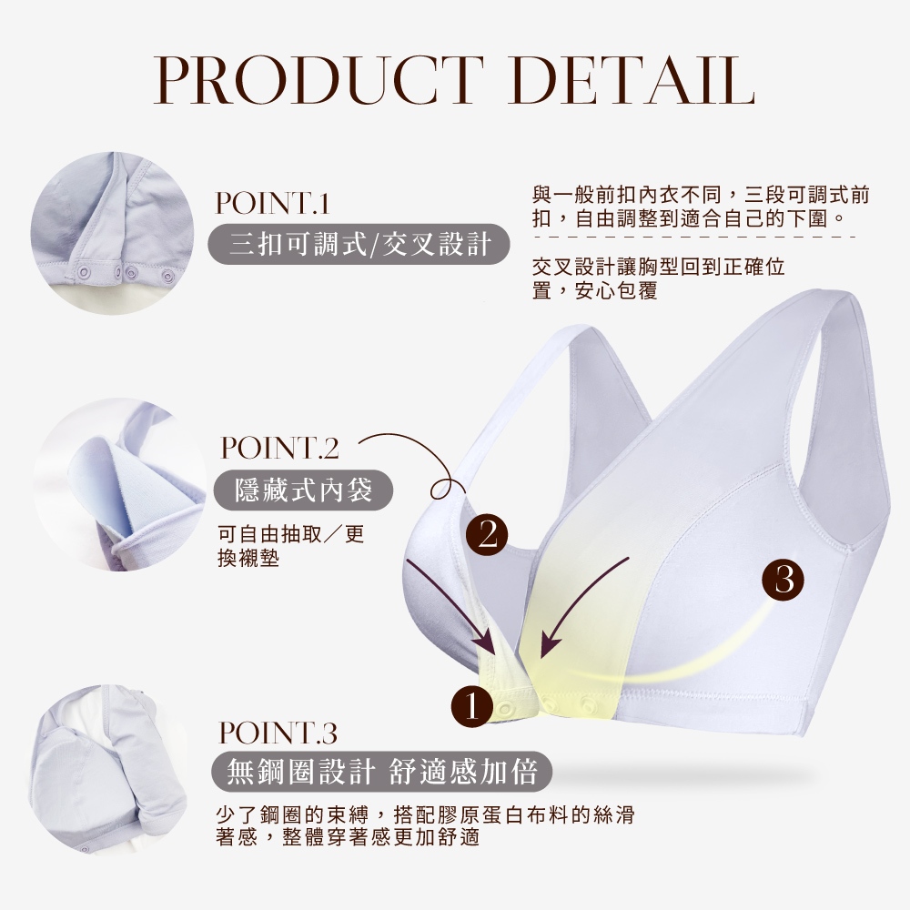 【可蘭霓Clany】台灣製膠原蛋白前扣面膜無鋼圈S-2XL大尺碼無感內衣 8061-61 灰 媽媽哺乳50肩銀髮術後月子, , large