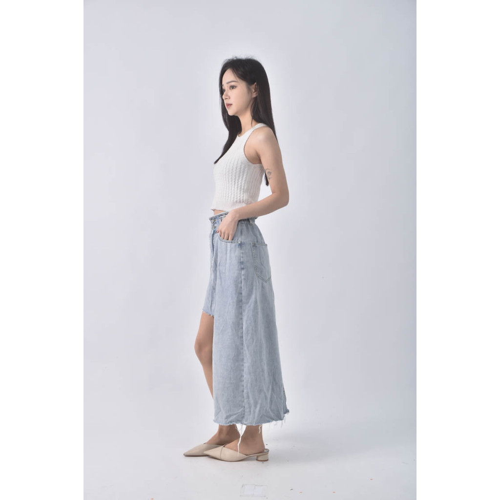 (M) 丹寧牛仔不規則藍色長裙二手衣, , large