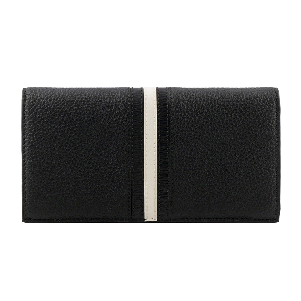 BALLY Ribbon 黑白條紋牛皮對開長夾/黑色, , large