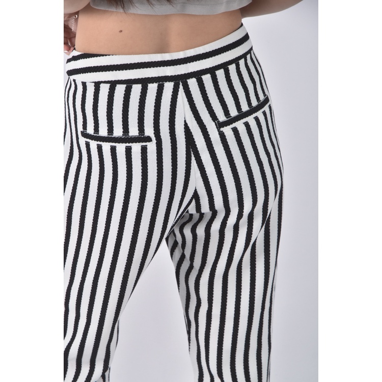 (M) pazzo高腰質感條紋白色長褲二手衣, , large