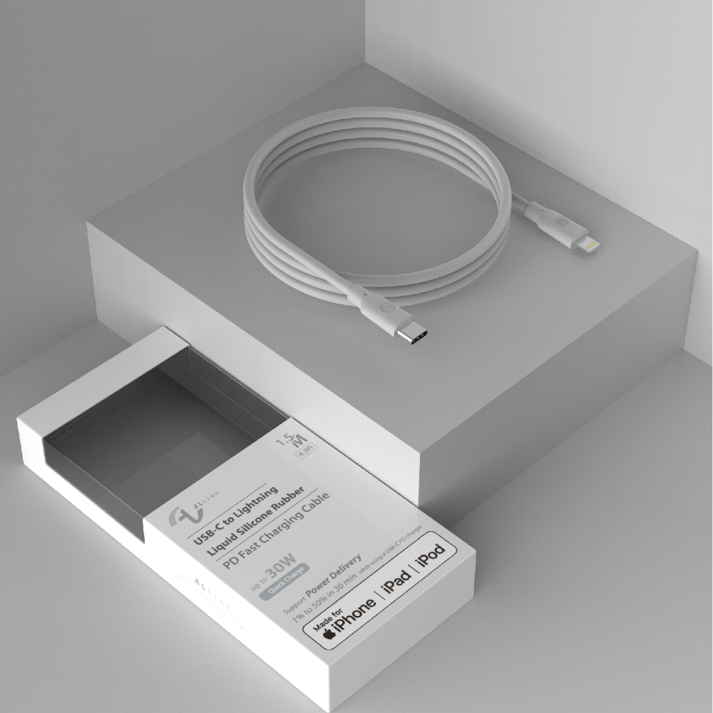 [OneMore Co., Ltd.] Allite 1.5M Liquid Silicone Charging Cable (USB-C to Lightning) Cool Mist Gray, , large