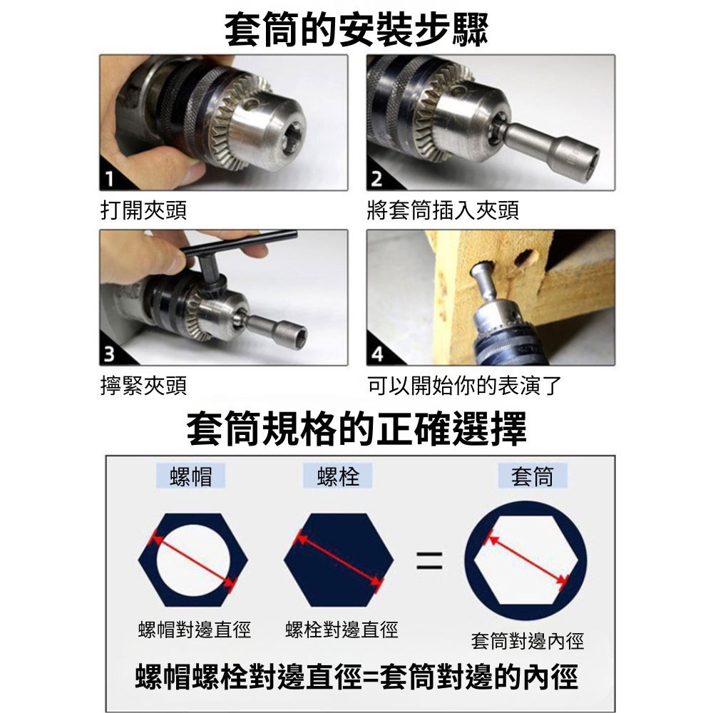 15pcs (plastic box) of hexagonal screwdriver socket heads for electric drills., , large