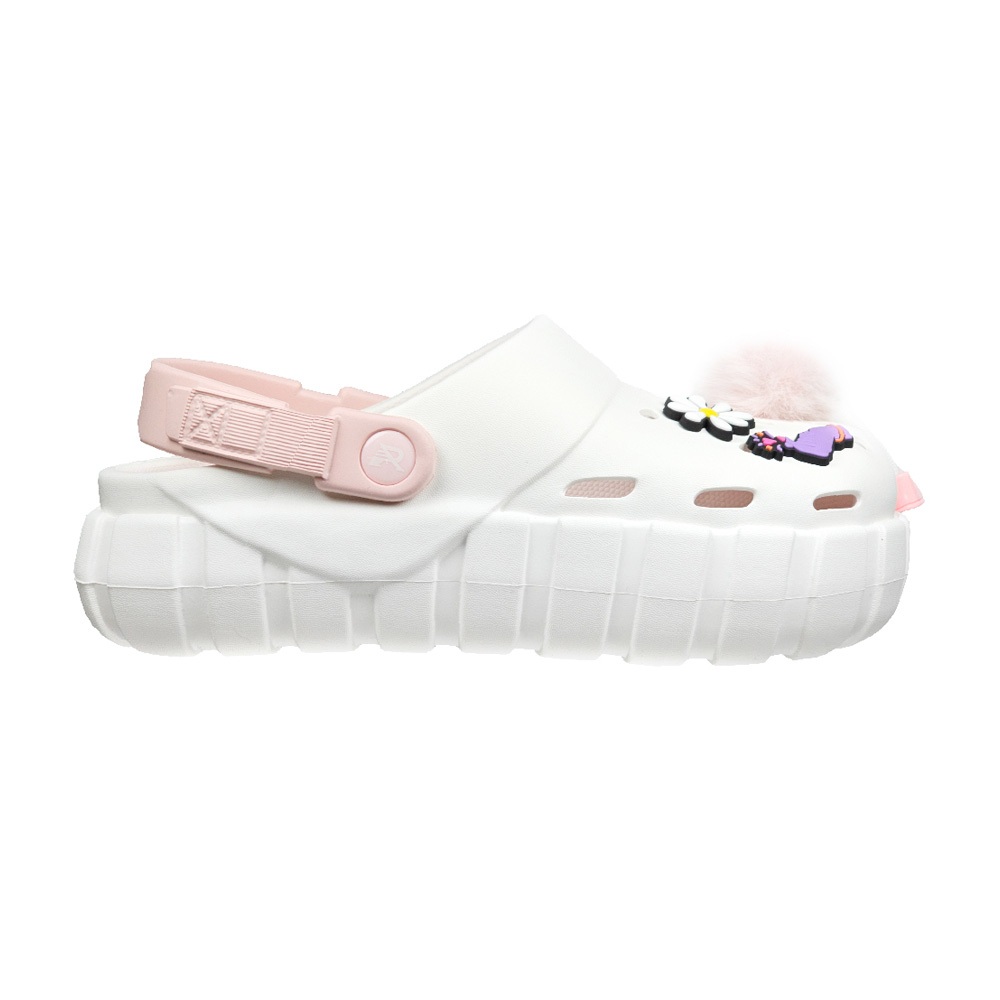 ROAD EASY 輕量透氣洞洞鞋 女鞋 拖鞋 涼鞋 時尚 可愛造型鞋扣 自由擺搭 回彈 穩定 厚底 增高 止滑 白 米, , large