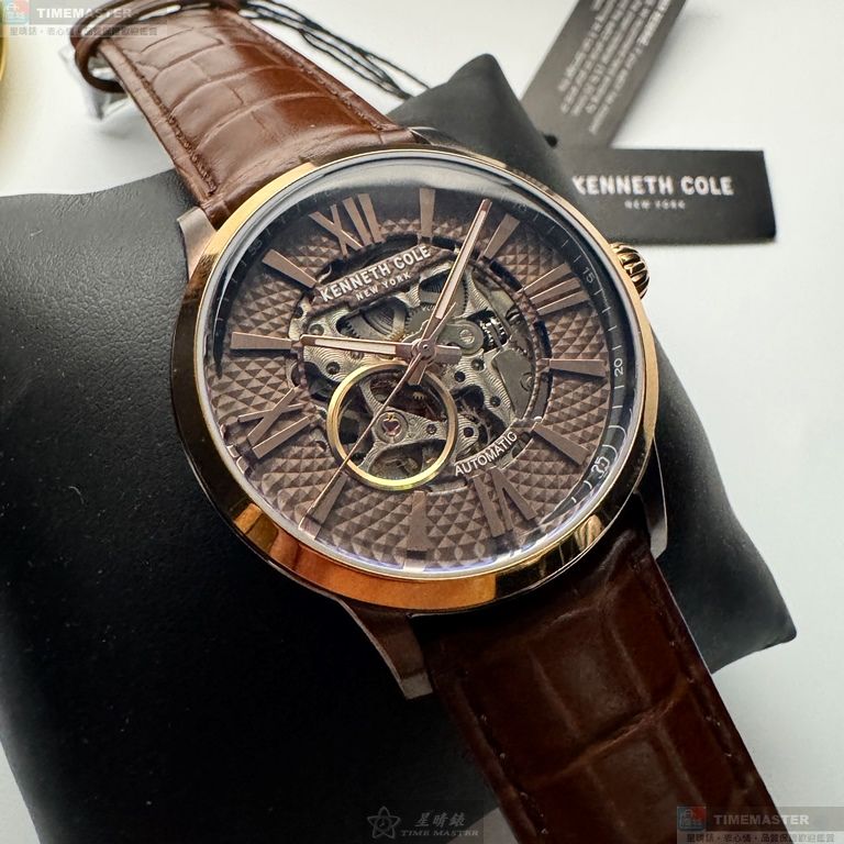 [星晴錶業]Kenneth Cole手錶,44mm,KCWGE2122404古銅色錶面玫瑰金錶殼咖啡色真皮皮革錶帶款, , large