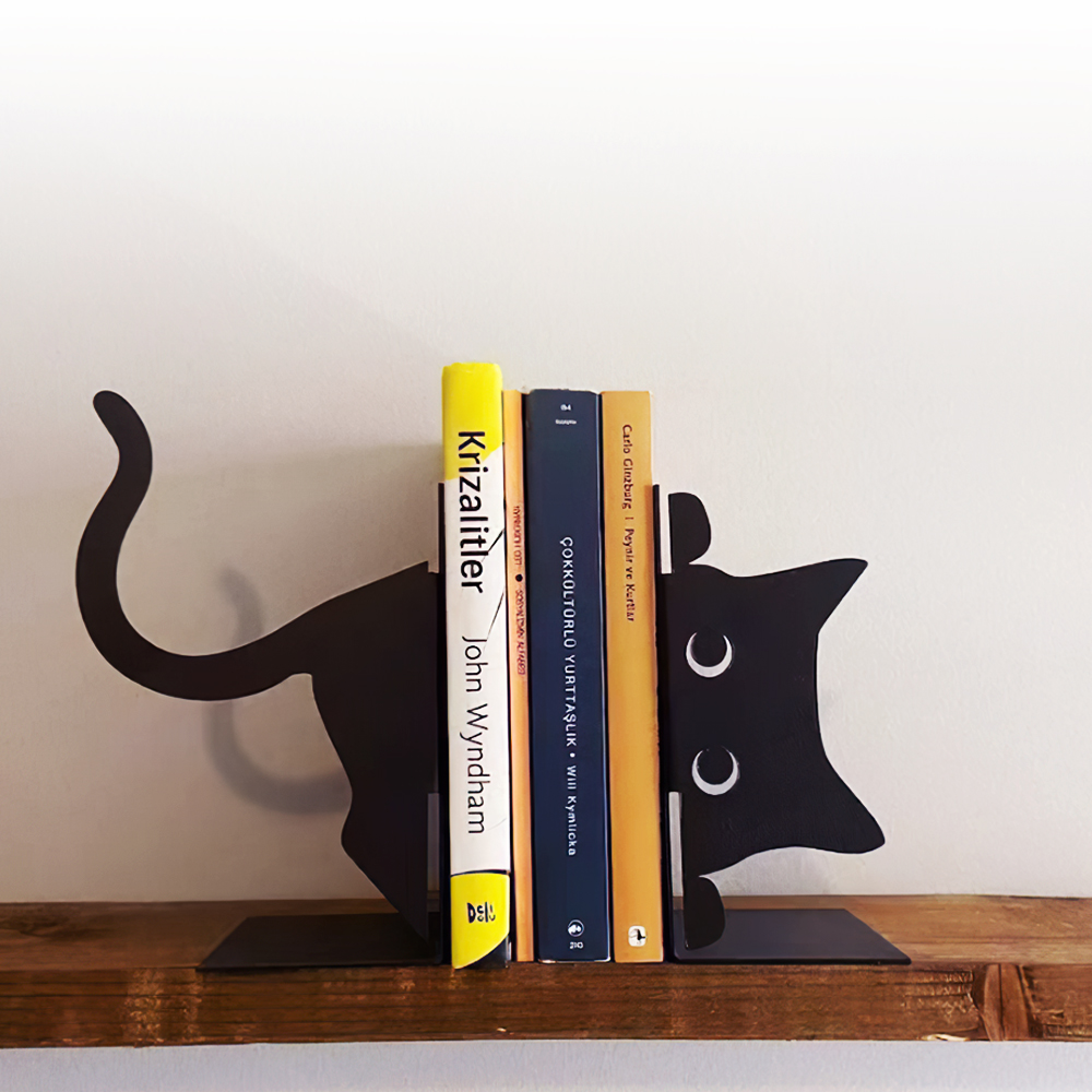 【上手家居】貓咪書架-黑色肥貓(書擋/桌上收納/桌上書架/L型書架/書擋架/書立/畢業禮物/交換禮物), , large