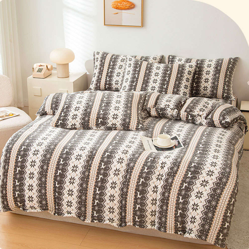 A-nice JOJO專櫃品牌 加厚款法蘭絨 床包兩用被毯四件組 柔軟細緻保暖 F - 北歐雪嶺, , large