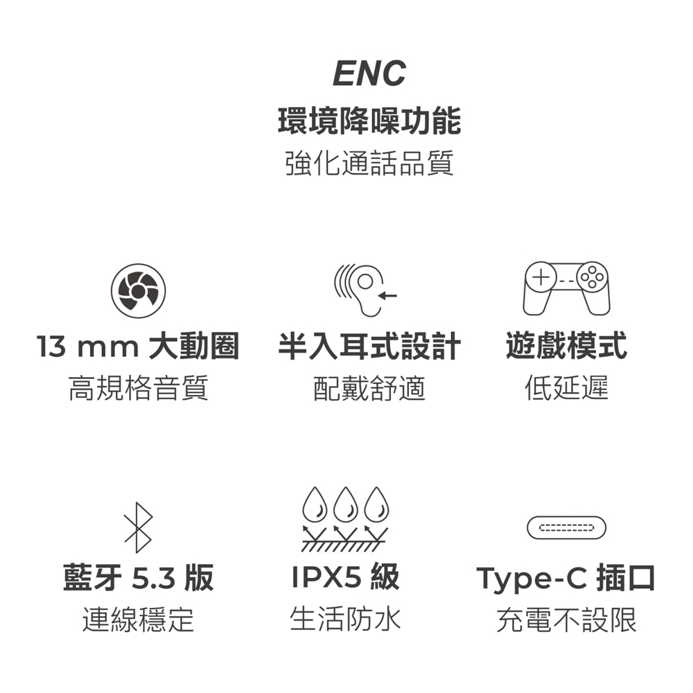 AIWA 愛華 ENC降噪真無線藍牙耳機 AT-X80X 黑色, , large