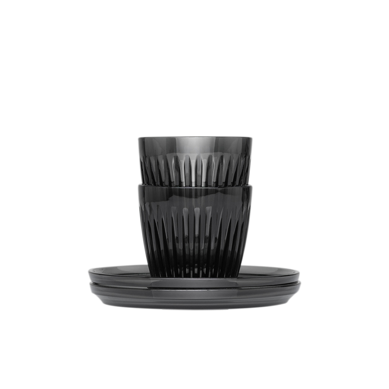 【Huskee】Reusable Coffee Cup & Saucer :  Huskee Renew Tritan 3oz/ 90ml, Amber, 2 sets