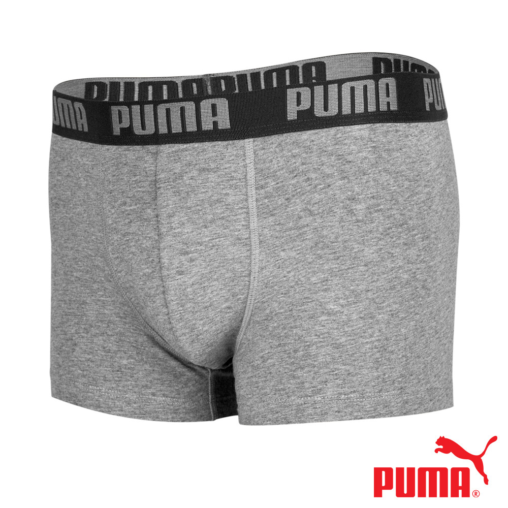 PUMA 平口內褲 1件組 彪馬 跳豹 男內褲 平角內褲 修身 防捲邊 貼合 耐穿 柔軟 棉質 排汗 透氣 抗菌 黑 灰, 灰,XL, large