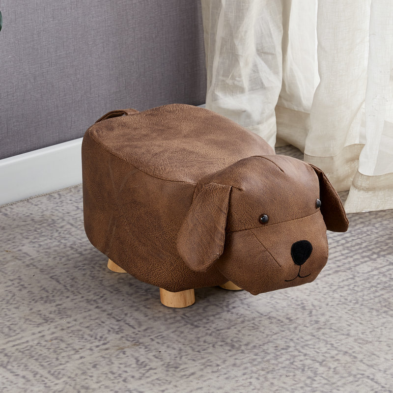 創意動物造型實木兒童小矮凳小狗棕色, , large