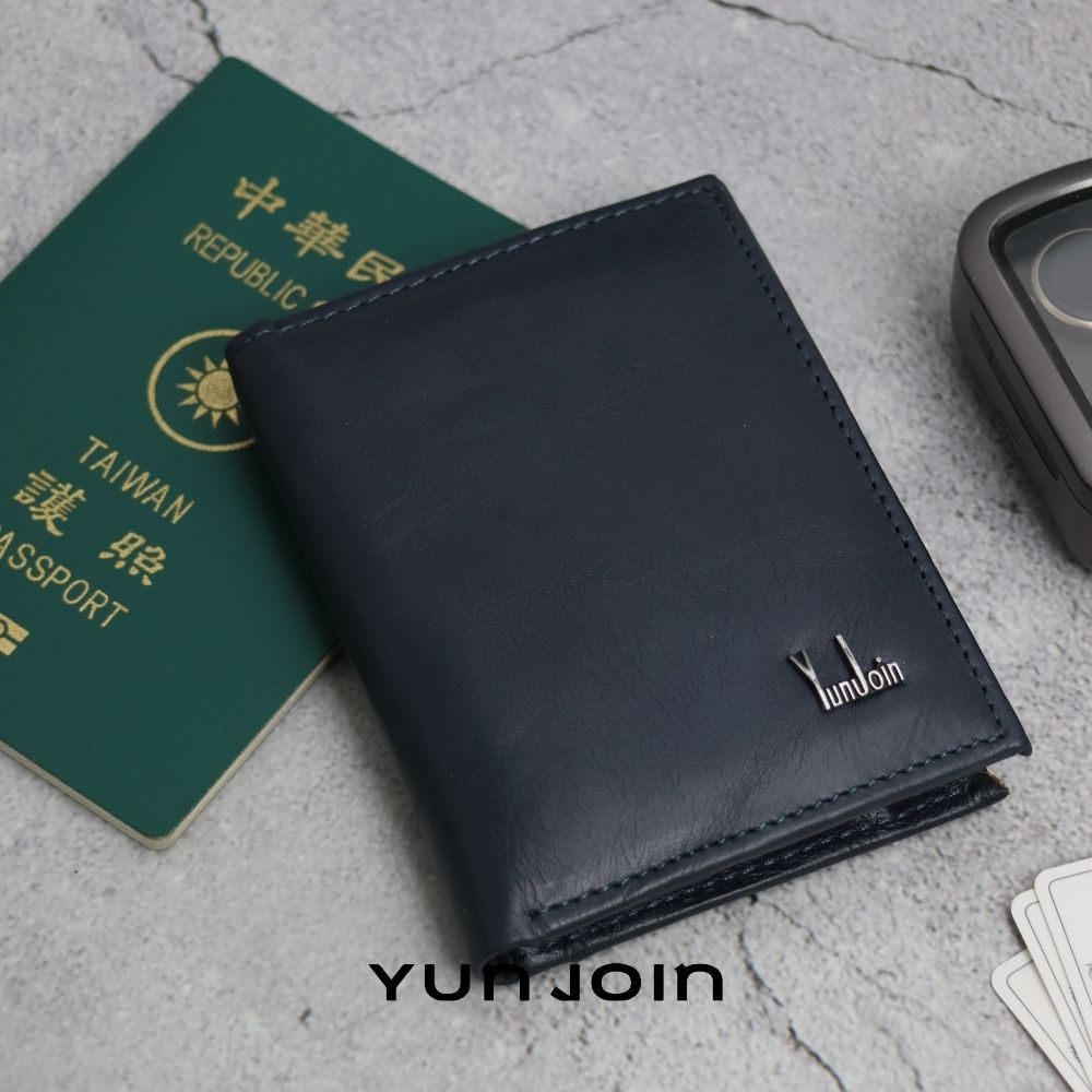 【YUNJOIN】Eterna 直立式真皮短夾-藍色  (男用/女用 多卡位收納皮夾), , large