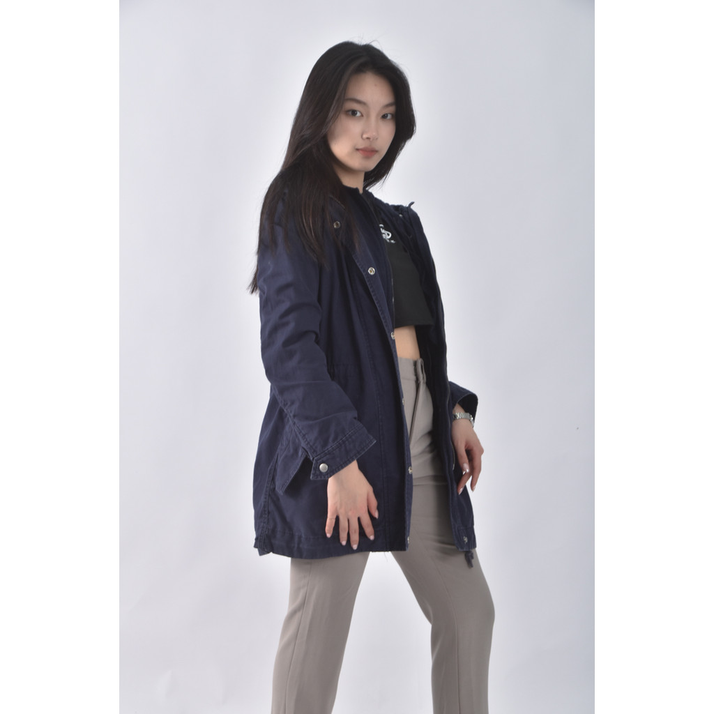 (XS（含）以下) 棉質純棉連帽可拆式藍色外套二手衣, , large