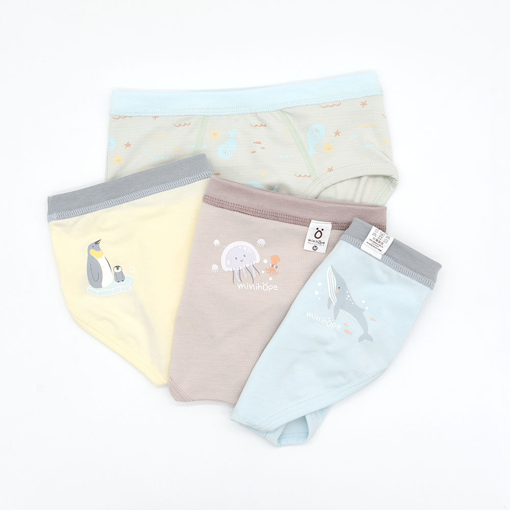 minihope美好的親子生活-沉靜海洋男童三角褲(4件組B)-S, , large