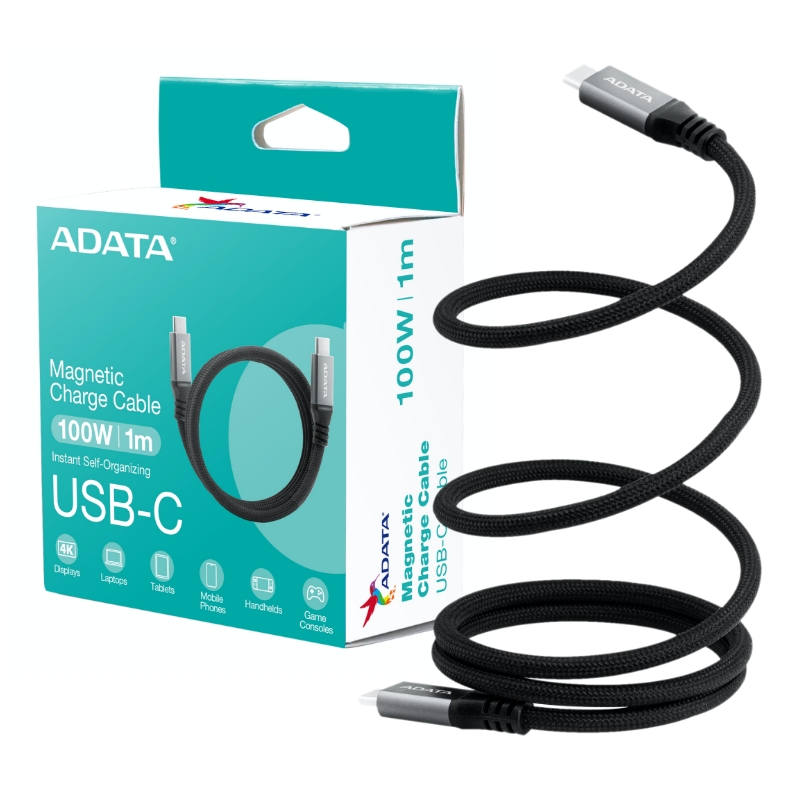 【ADATA 威剛】USB-C to USB-C 黑色 Magnetic Cable 100W 1M 磁吸 收納 編織 充電傳輸線, , large
