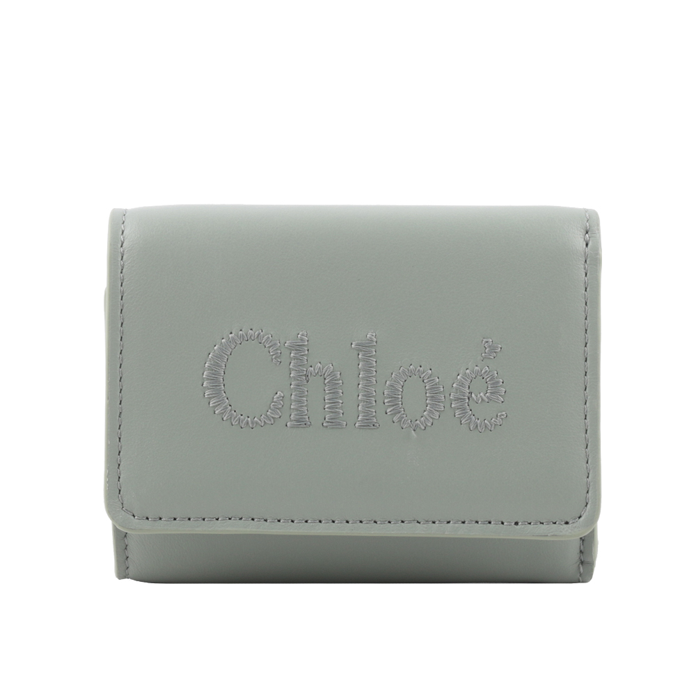 CHLOE' Sense 刺繡標誌小款三折短夾/海灣綠, , large