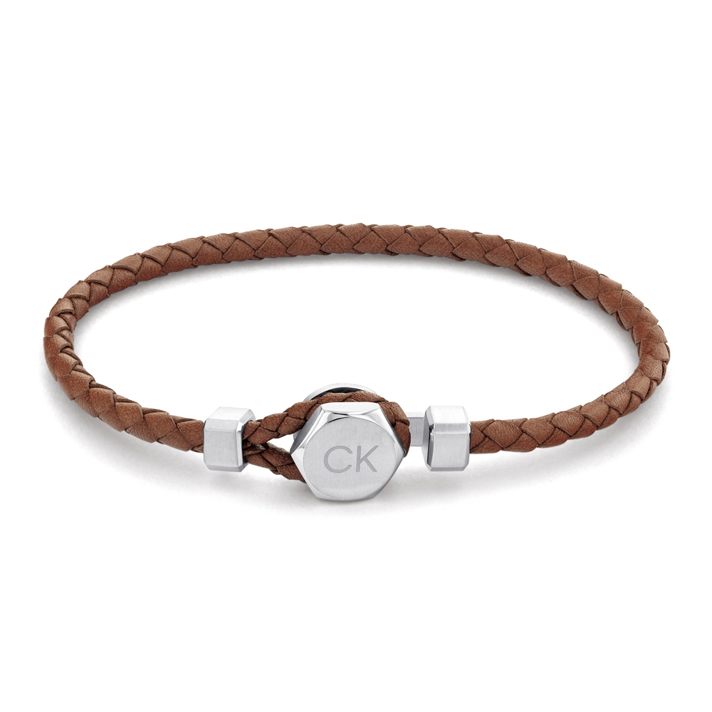 Calvin Klein CK Latch 咖啡色皮編織手環 母親節送禮推薦 35000261, , large