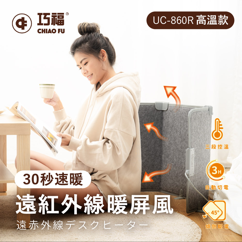 【巧福】遠紅外線暖屏風 三折高溫款 UC-860R (保暖/電暖), , large