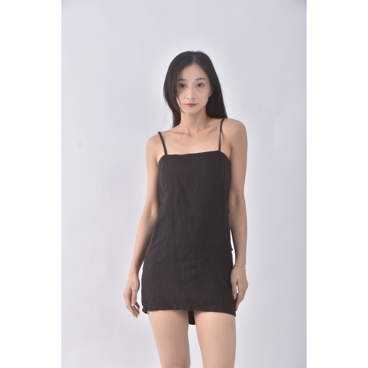 (S) squarebear質感吊帶無袖黑色洋裝二手衣, , large