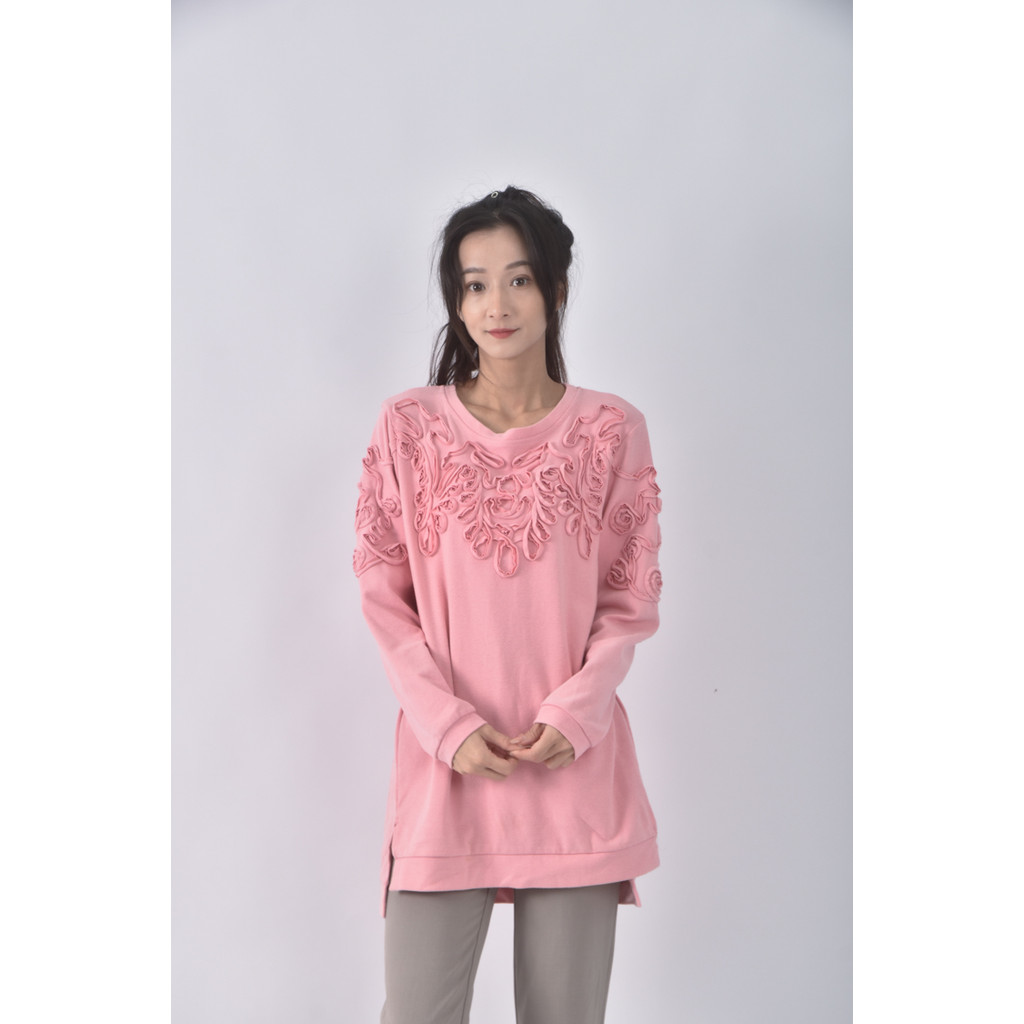 (XL) kexinhappiness棉質圓領粉色長袖上衣二手衣, , large