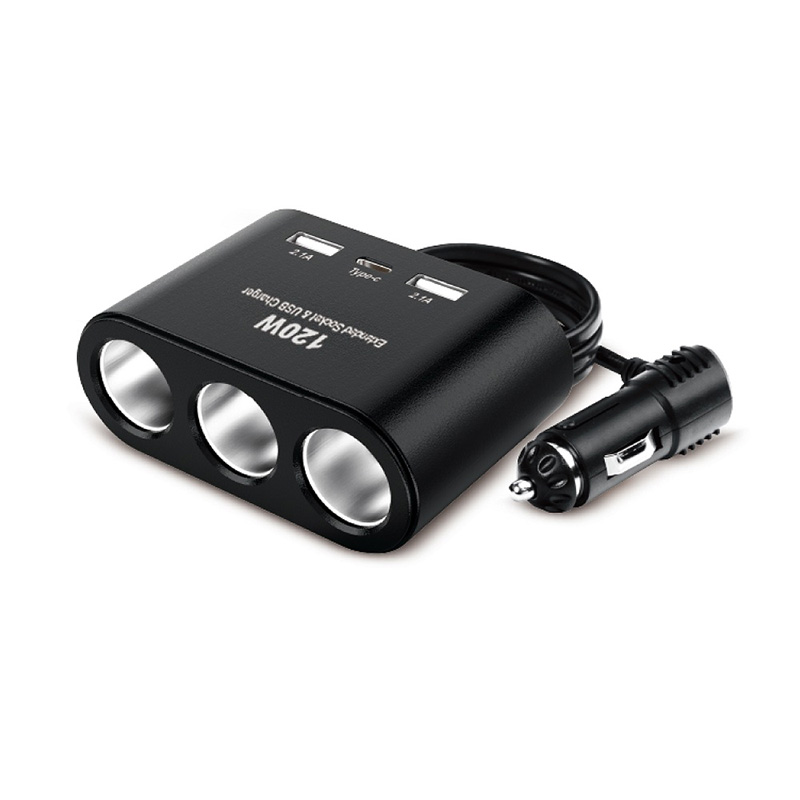 120W 3 Sockets  USB Car Charger, , large