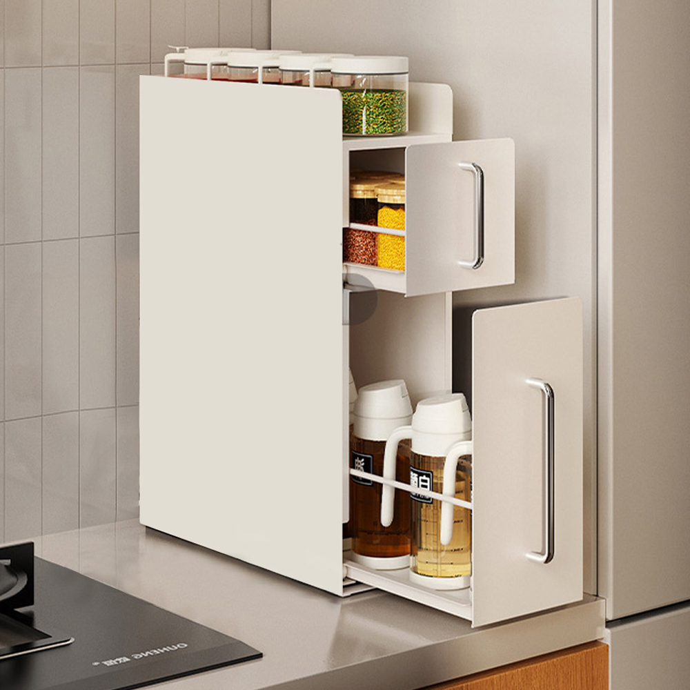 【AOTTO】廚房檯面雙層抽拉調料收納置物架(KC-009), , large