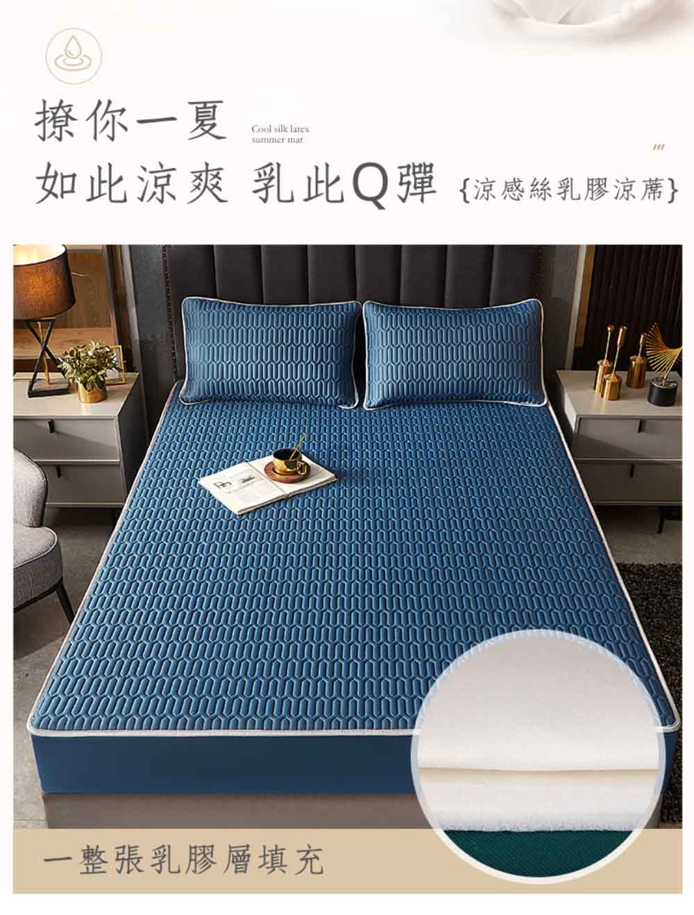 HABABY環安家居【禮盒组】床包式乳膠涼蓆 標準雙人   神秘藍, , large