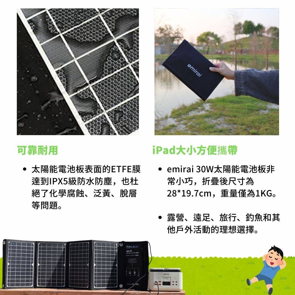 【emirai】High-mobility 30W adventure solar panel! Charge your phone and power bank with sunlight!, , large