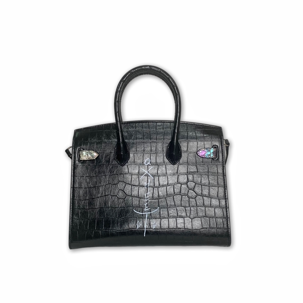 Special Graffiti Shiny Leather Birkin Handbag Black Gray (L), , large