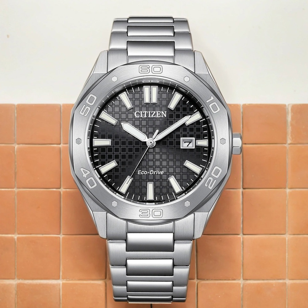 CITIZEN 星辰 光動能八角形格紋面手錶 BM7630-80E, , large