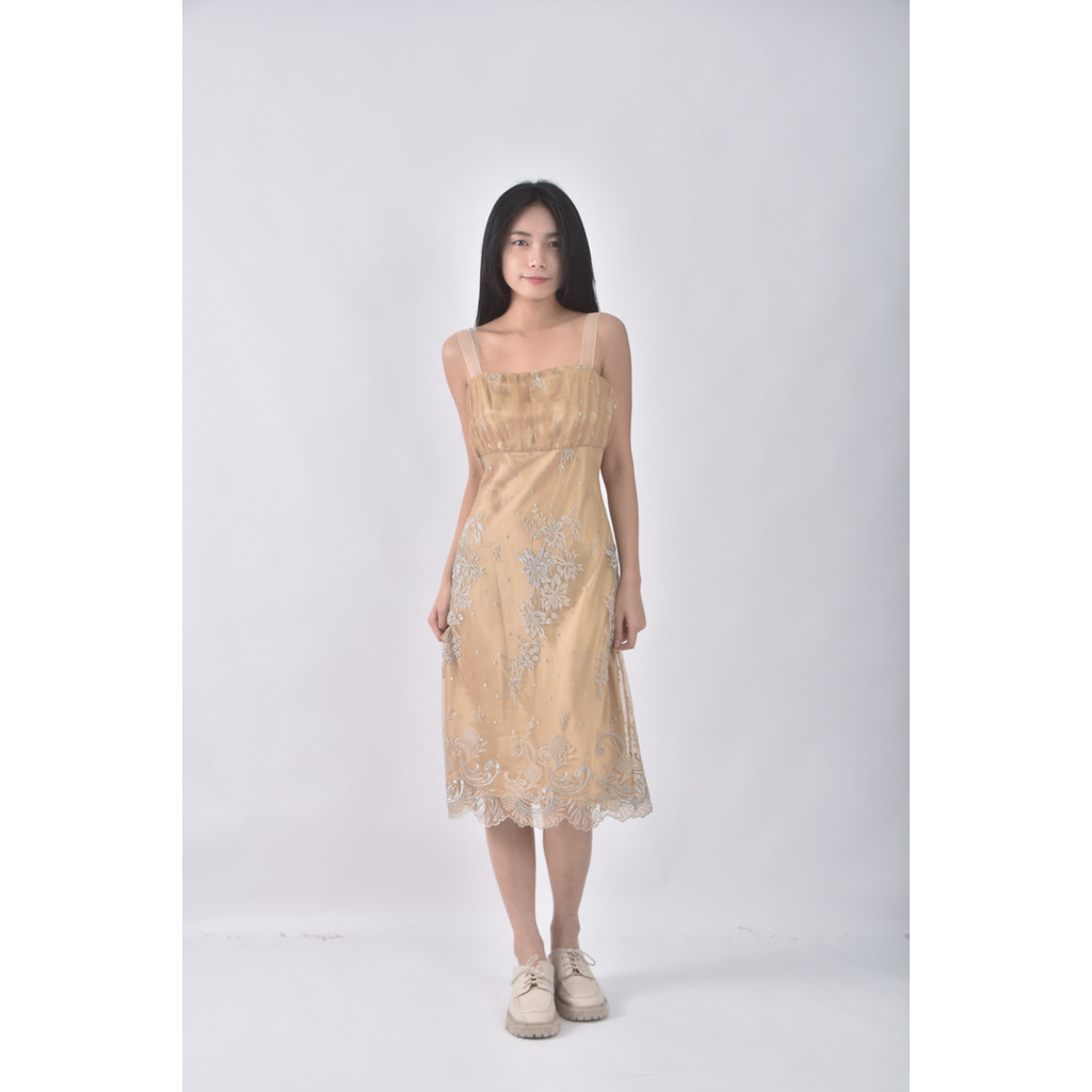 (S) bernis禮服網紗黃色洋裝二手衣