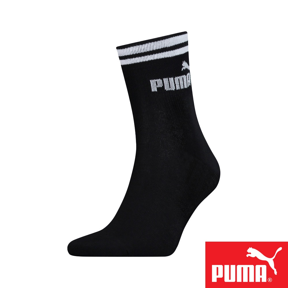 PUMA 經典雙條紋運動中筒襪1雙裝BLACKPINK ROSÉ 網美襪 男襪 女襪 運動襪 小腿襪 簡約 高彈 黑襪, , large