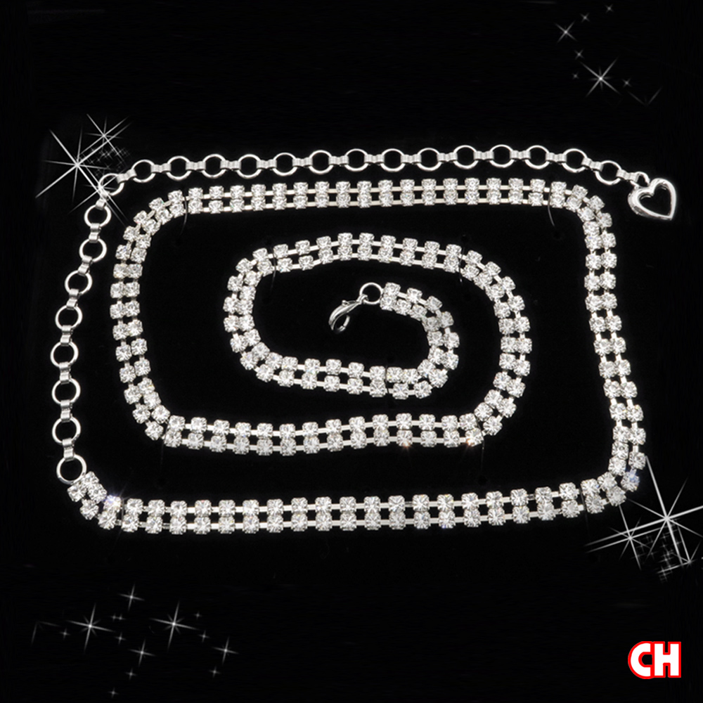 【CH-BELT 銓丞皮帶】雙排奧鑽bling閃亮水鑽 流行女細版腰鍊帶, , large