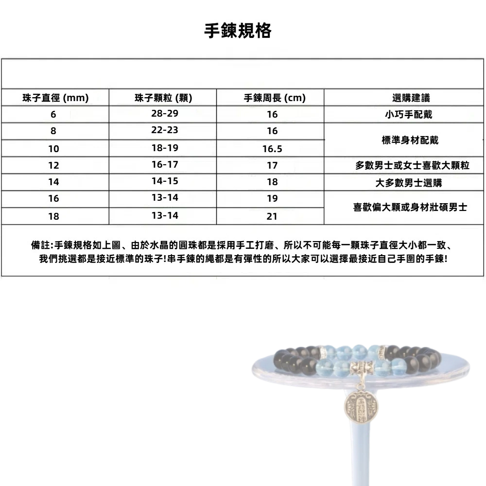 【A&R】招財轉運 天然黑曜石+海藍寶之五路財神手鍊 附精美禮盒 8MM, , large