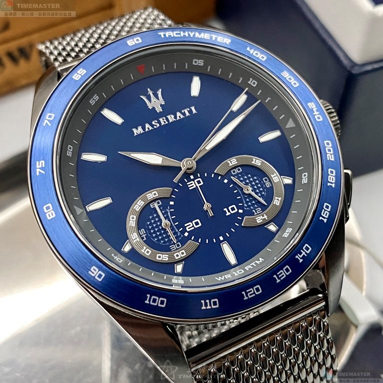 [星晴錶業]MASERATI手錶,46mm,R8873612009寶藍色錶面寶藍錶殼槍灰米蘭錶帶款, , large