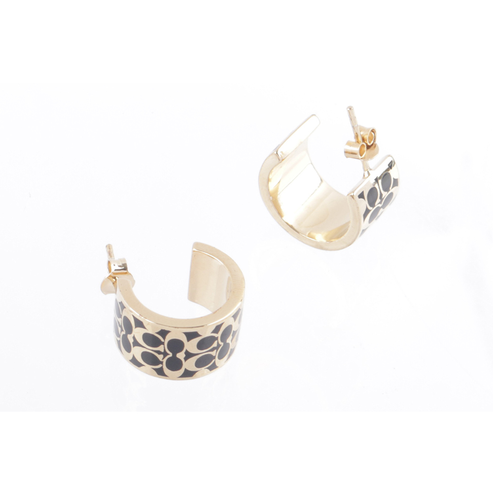 COACH CC Logo 滿版琺瑯環狀耳環(金色/黑色), , large