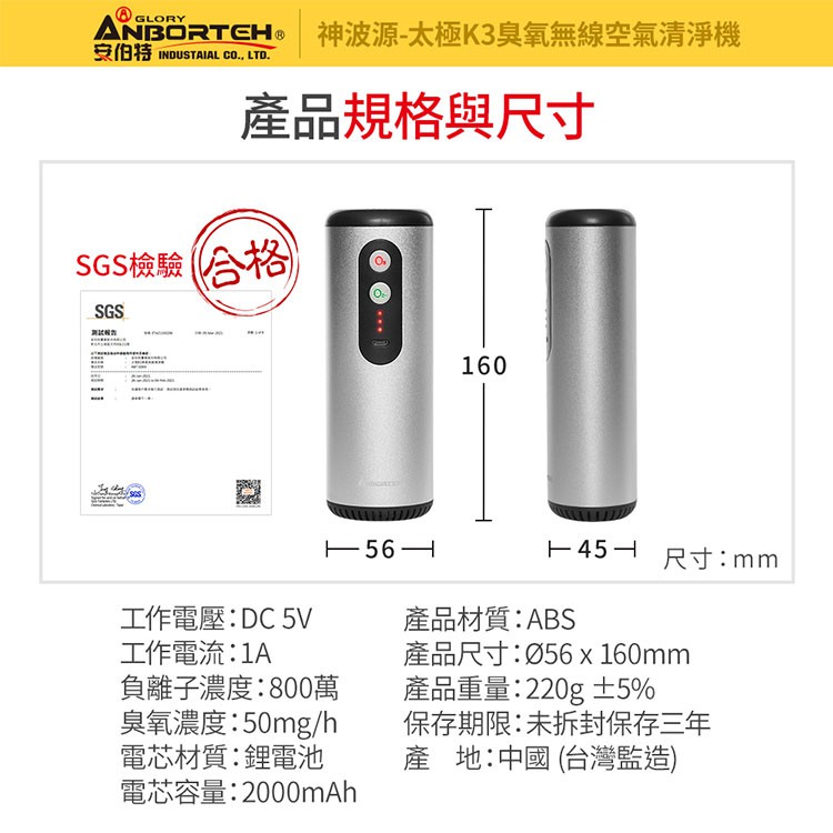 【安伯特】神波源 太極K3臭氧無線 車用空氣清淨機 USB供電 臭氧殺菌 負離子淨化 R3D197小豪汽車百貨, , large