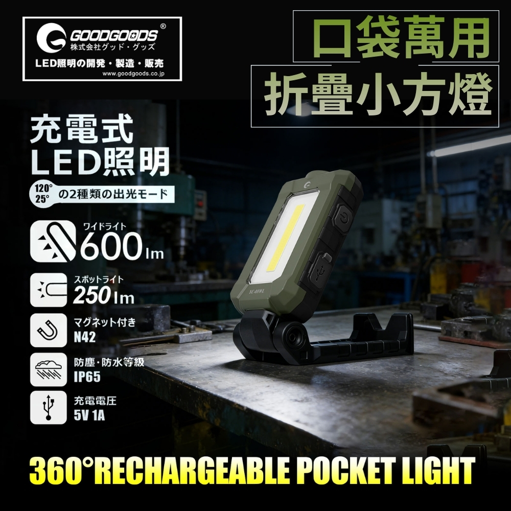 GOODGOODS YC-08WL | Multi-purpose Pocket Folding LED Square Light | Lightweight Design | Folding Magnetic Flashlight | Type-C Charging, , large